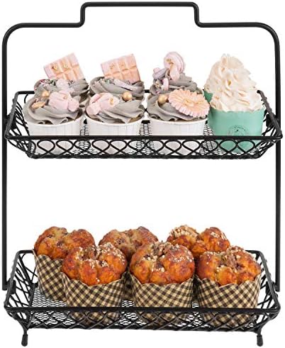 MyGift 2 Tier Vintage Style Matte Black Fruit Basket with Handle