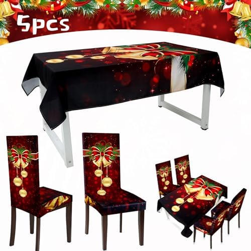Moukeren 5pcs Christmas Tablecloth and Chair Covers Set