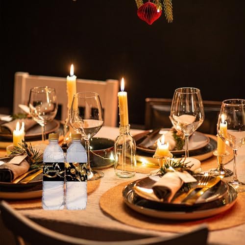 50Pcs Grand Opening Water Bottle Labels Black Gold Waterproof Decor Stickers