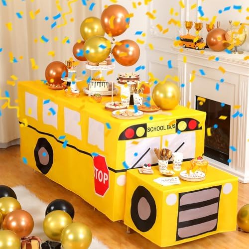 Oudain 2 Pcs School Bus Tablecloths Party Decorations