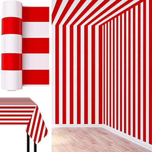 Jecery 54 Inch x 100 Ft Tablecloth Roll Red White Stripes