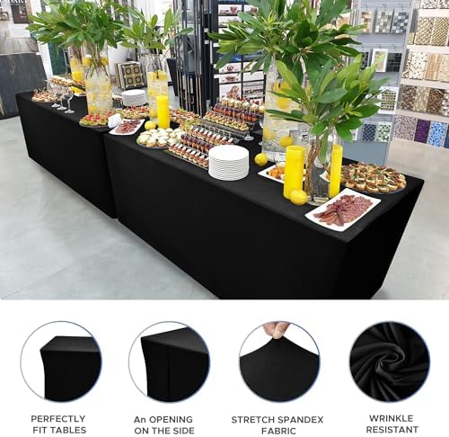 Nasitos Spandex Table Covers 6 Foot - 2 Pack Black Stretch Tablecloths
