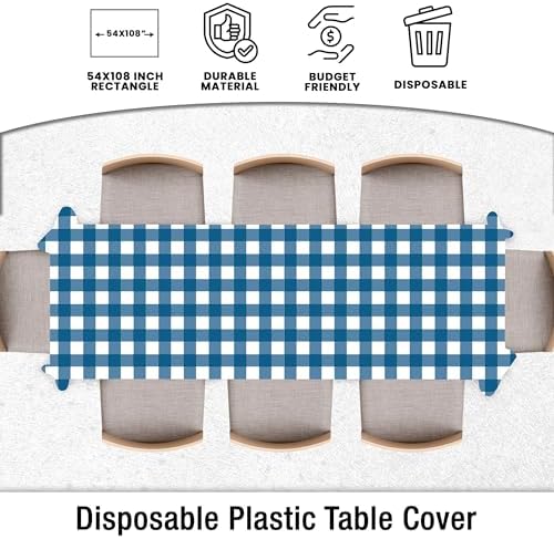 Blue Gingham Rectangle Table Cover 54x108 Inch 20 Pack