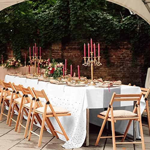 8Pack White and Silver Dot Tablecloths and Satin Table Runner Set for Occasions