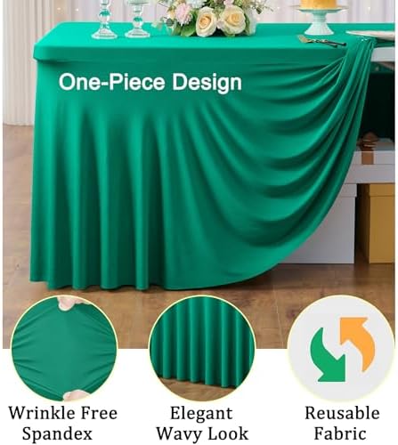 4 Pack Emerald Green Spandex Tablecloths for 6 Foot Tables