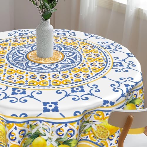 Imiss Lemon Yellow 60 Inch Round Tablecloth Boho Floral Design