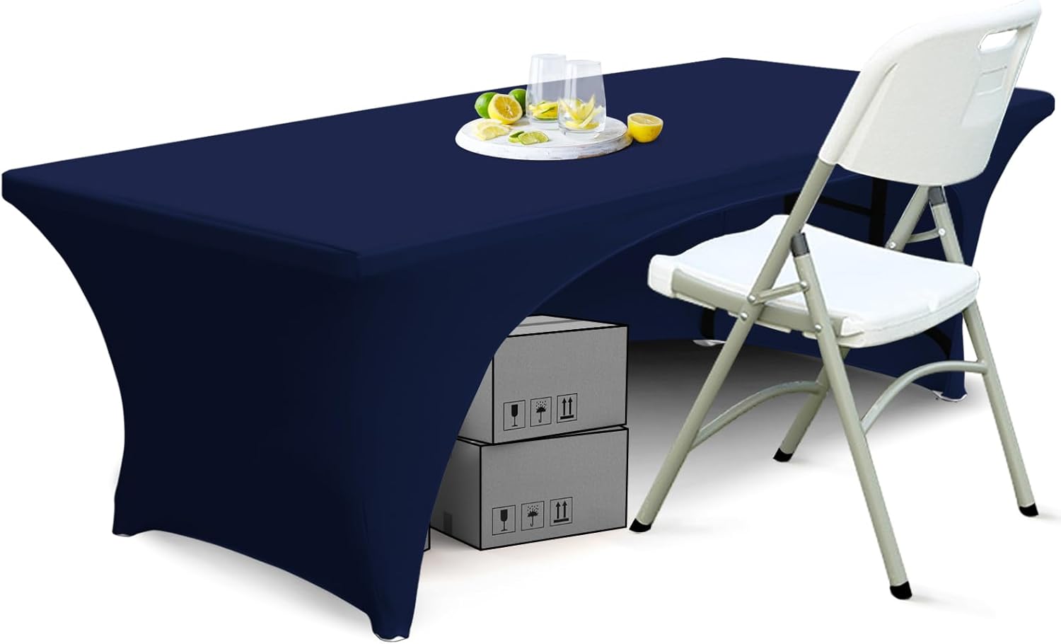 ABCCANOPY 6 ft Navy Blue Spandex Table Cover Open Back Fitted Tablecloth Stretch Washable Table Topper