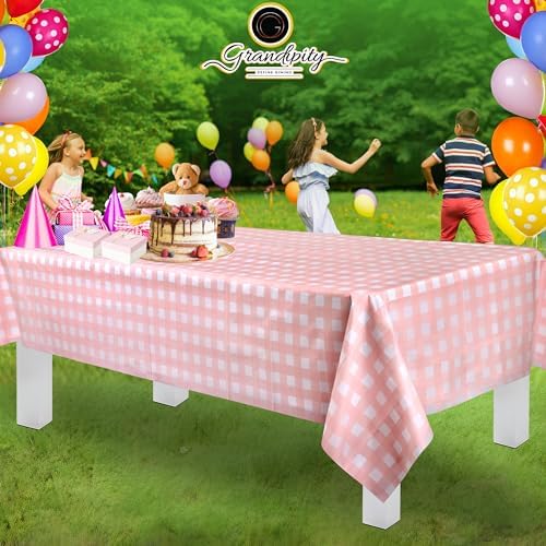 Grandipity 12 Pack Pink Checkered Tablecloths 54x108 Inch