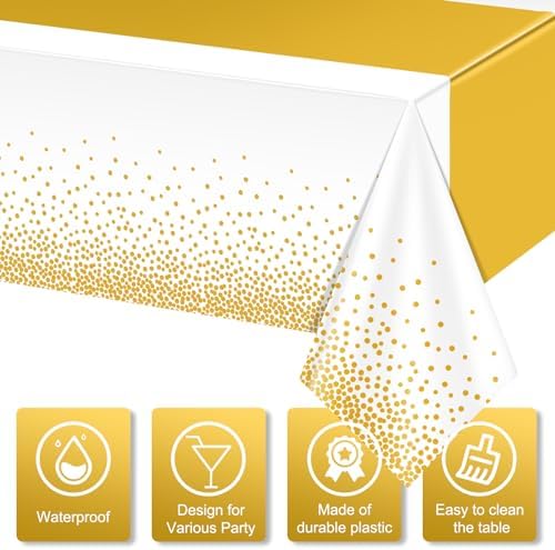 3Pcs White and Gold Tablecloth Party Decorations