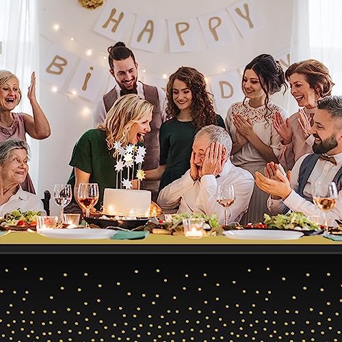 12 Pack Black and Gold Tablecloth and Runner Party Set