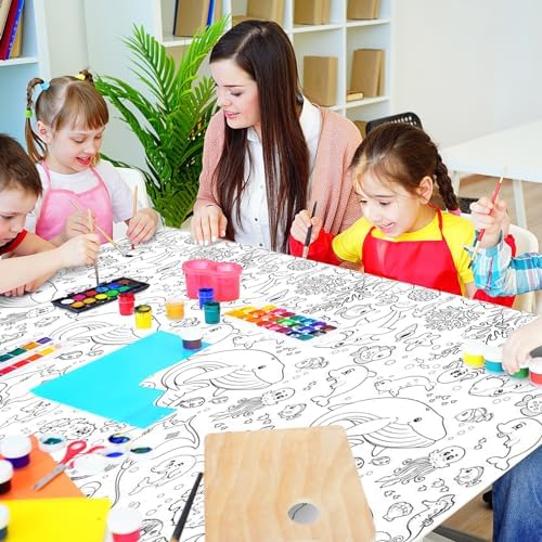 Ocean-Themed Giant Tablecloth for Kids 54x108 Inch
