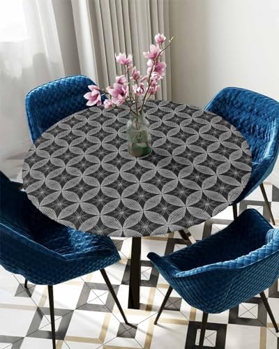 Fantasy Grey Round Waterproof Table Cover Fitted Tablecloth