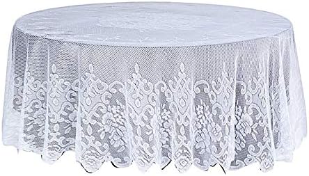 BalsaCircle 108-Inch White Lace Round Tablecloth for Weddings and Events