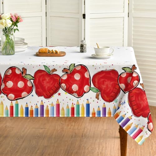Horaldaily Back to School White Tablecloth 60x84 Inch Rectangular