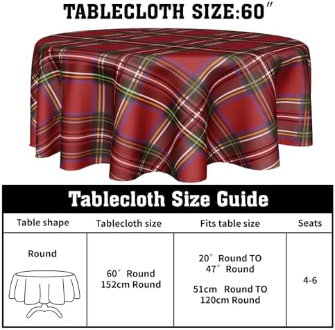 60 Inch Red Christmas Round Tablecloth with Buffalo Plaid Design
