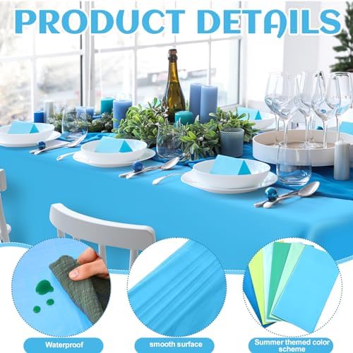 Kinlop 12 Pcs Plastic Sky Blue Tablecloths for Parties