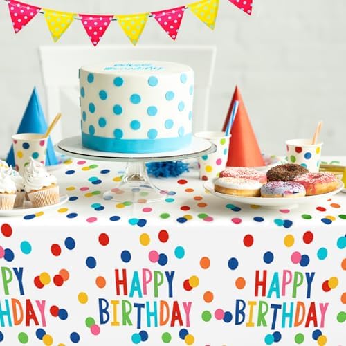 2Pack Happy Birthday Tablecloths for Party and Baby Shower Decoration 108x54 Inches