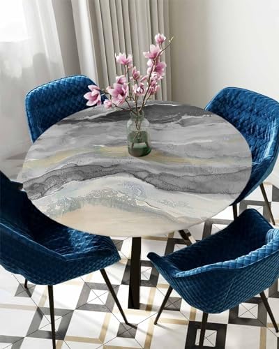 Abstract Gray Round Waterproof Table Cover with Elastic Bands