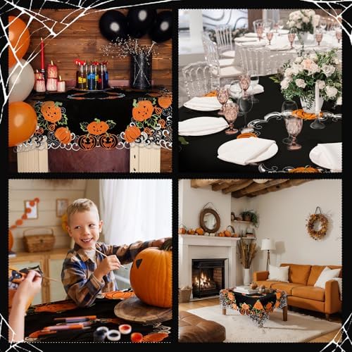 Halloween Square Tablecloth 34 Inch Black Orange Pumpkin Design