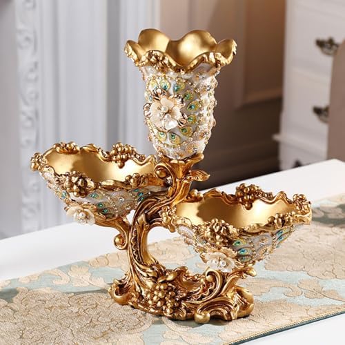 BULUXE 2 Tiered Fruit Bowl Resin Gold White