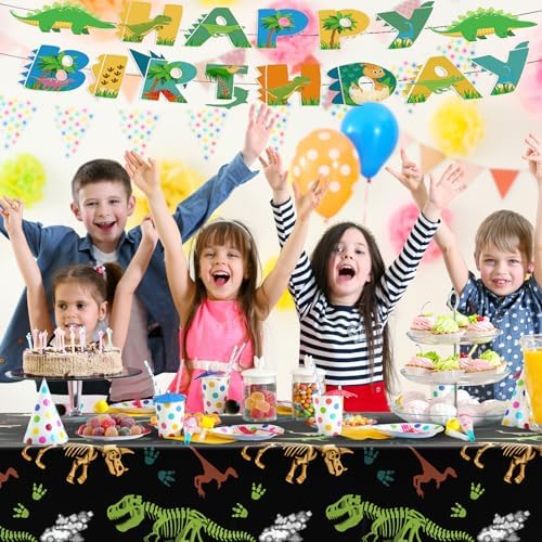 2 Pack Dinosaur Tablecloth 54x108 Inch Waterproof Dino Party Cover for Kids Boy Birthday Decorations