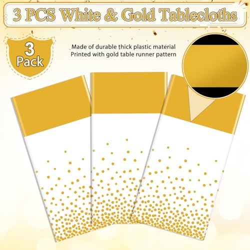 3Pcs White and Gold Tablecloth Party Decorations