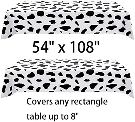 6 Pack Disposable Black and White Cow Print Plastic Tablecloth 108x54 Inches