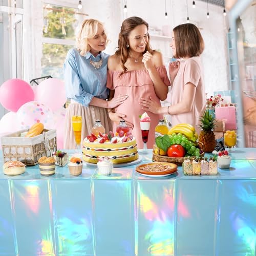 3 Pack Iridescent Light Blue Tablecloths for Parties