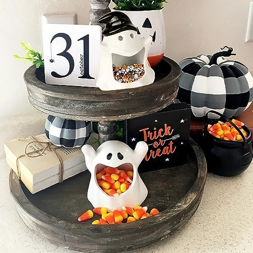 DIYDEC Halloween Candy Dish Holder 2PCS Ghost Ceramic Bowls