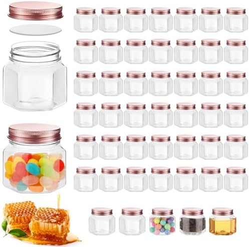 Dandat 50 Pcs 3 Oz Hexagon Plastic Jars With Rose Gold Lids