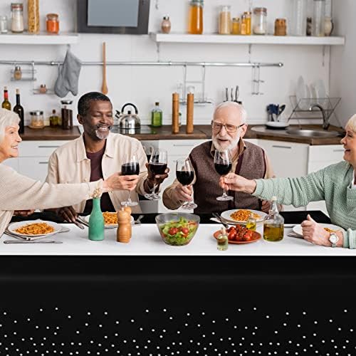 8Pack Black Silver Dot Tablecloths and Satin Runner Set for Events