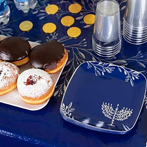 EcoQuality Hanukkah Tablecloth 54x108 inch Blue Silver