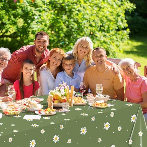 6 Pack Sage Green Daisy Tablecloths for Spring Party Decor