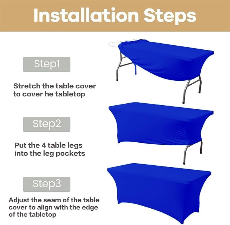 6FT Stretch Spandex Table Cover with Elastic Pockets Blue