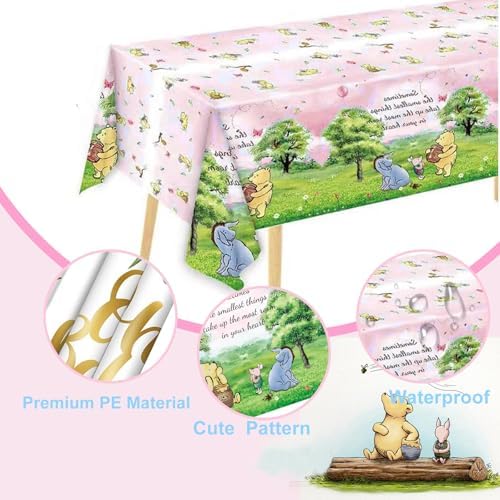 3PCS Pink Winnie Bear Tablecloth Baby Shower Decorations