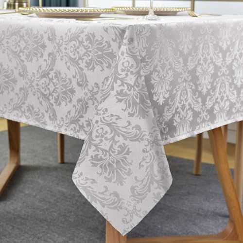 Rectangle Tablecloth with Flower Jacquard Pattern 52x70 Inch Grey