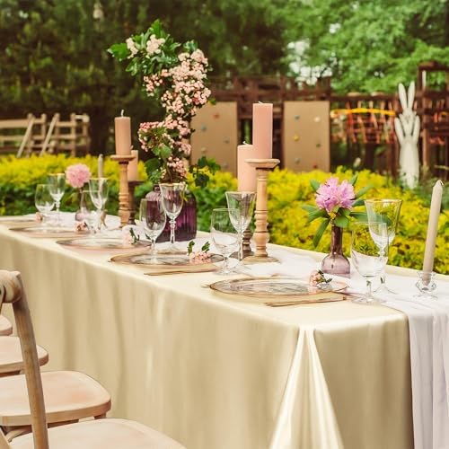 TURSTIN Champagne Satin Tablecloth 102 x 58 Inch Overlay Decor