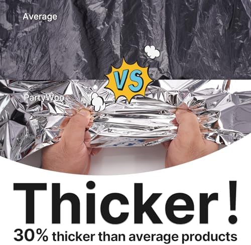 PartyWoo 3 pcs Silver Foil Table Cover 54 x 108 Inch Waterproof Tablecloth for 6-8 Foot Tables