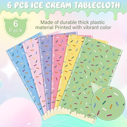 Hallswl 6 Pack Ice Cream Themed Tablecloths
