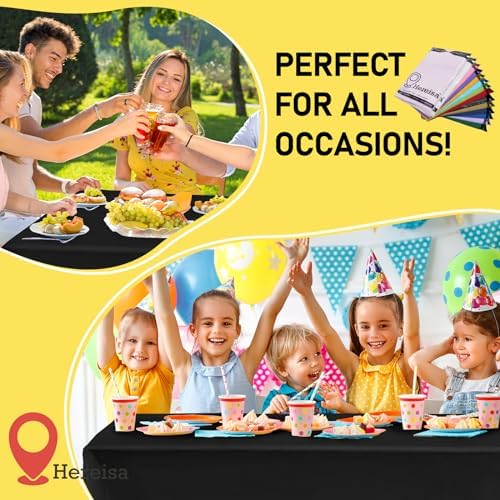 Hereisa 3 Pack Black Plastic Tablecloths 54x108 Inches