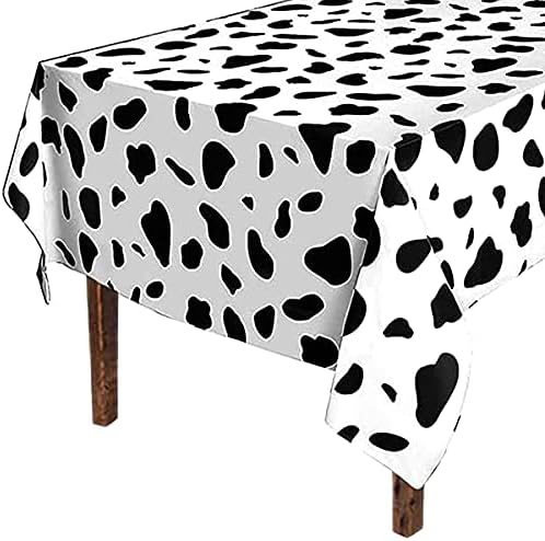 6 Pack Disposable Black and White Cow Print Plastic Tablecloth 108x54 Inches