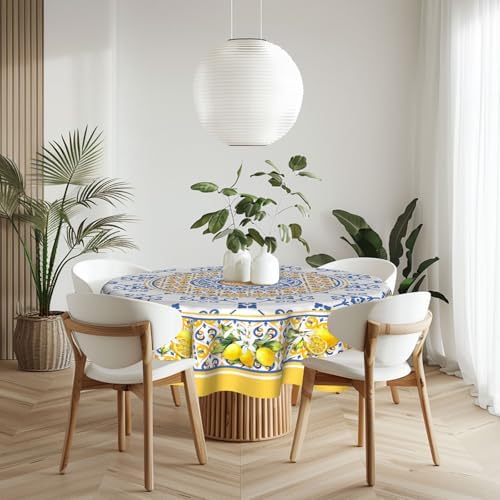 Imiss Lemon Yellow 60 Inch Round Tablecloth Boho Floral Design