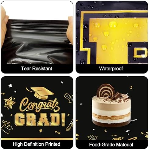 2 Pack Graduation Tablecloths - Black Gold Class of 2025 Decorations