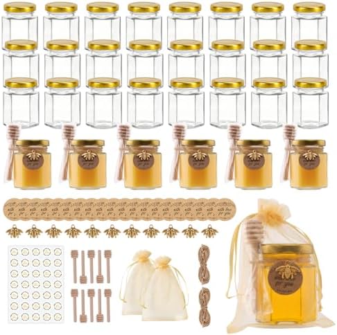 30 Pack 3 oz Mini Honey Jars with Dipper and Labels