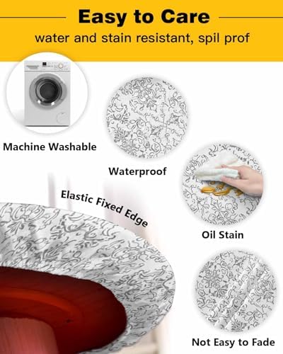 ZOE GARDEN Gray Paisley Ethnic Round Waterproof Table Cover
