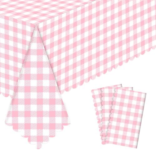 3 Pack Pink Gingham Tablecloths for Parties