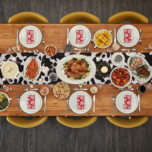 5 Pcs Linen Cow Print Table Runner Farm Tablecloth
