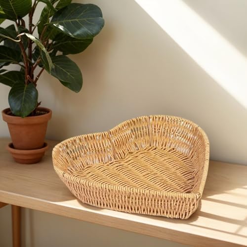 Artificial Rattan Serving Tray with Heart Shape Design