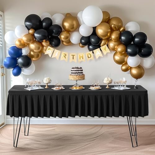 Black Spandex Tablecloths 8ft Rectangle Wrinkle Free Elastic Table Covers for Events and Banquet