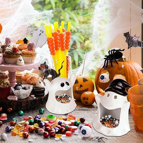 DIYDEC Halloween Candy Dish Holder 2PCS Ghost Ceramic Bowls